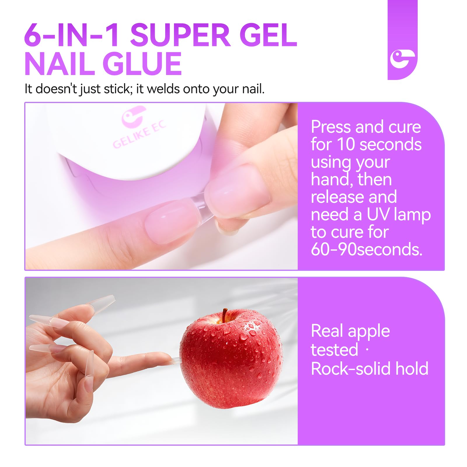 Gelike EC press-on nails being applied for lasting wear