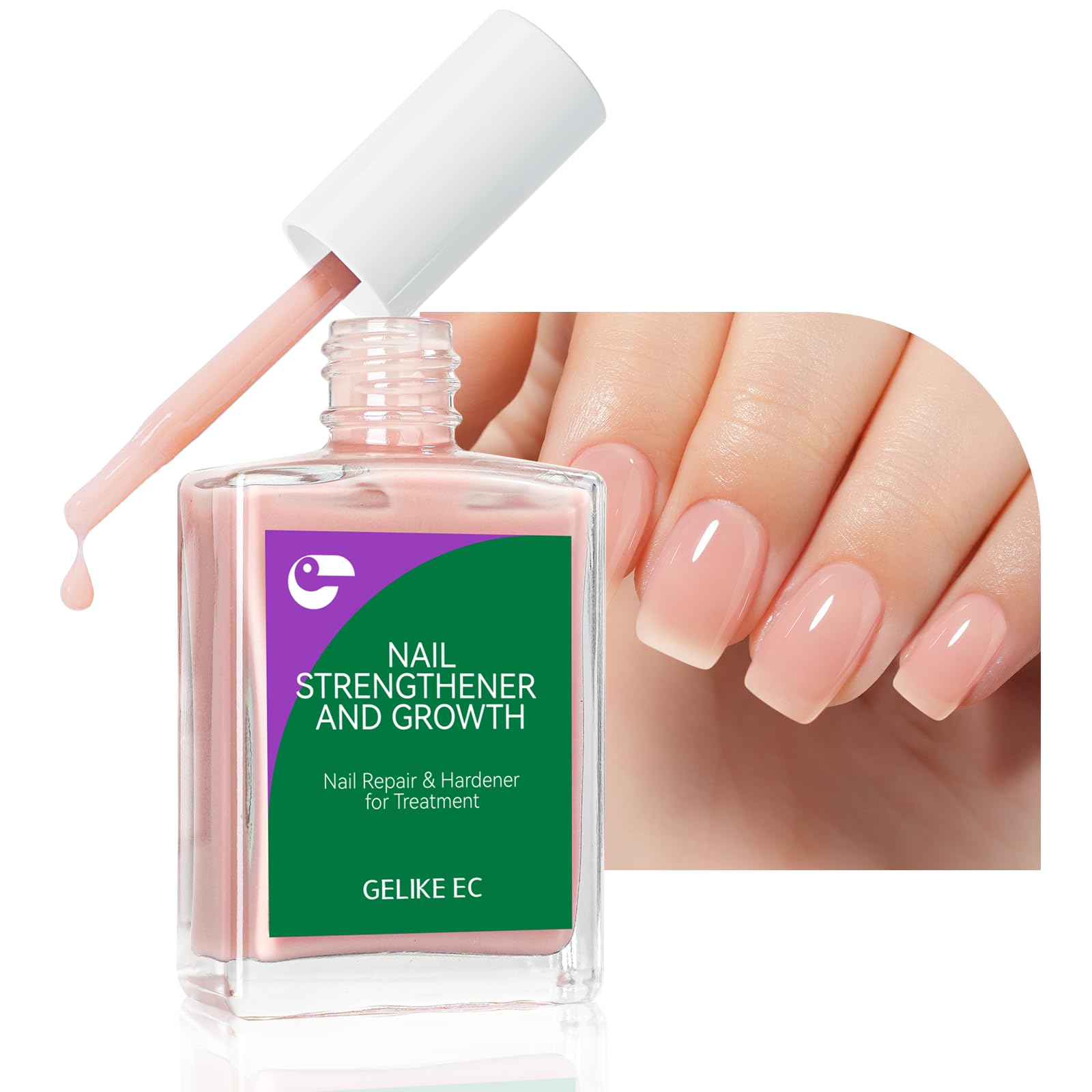 gelike ec Protein Nail Strengthener Nude Blush bottle front boosts natural nail strength for daily use