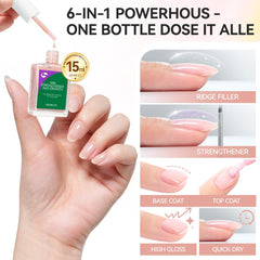 gelike ec Protein Nail Strengthener Nude Blush label highlights 6-in-1 benefits and vegan formula