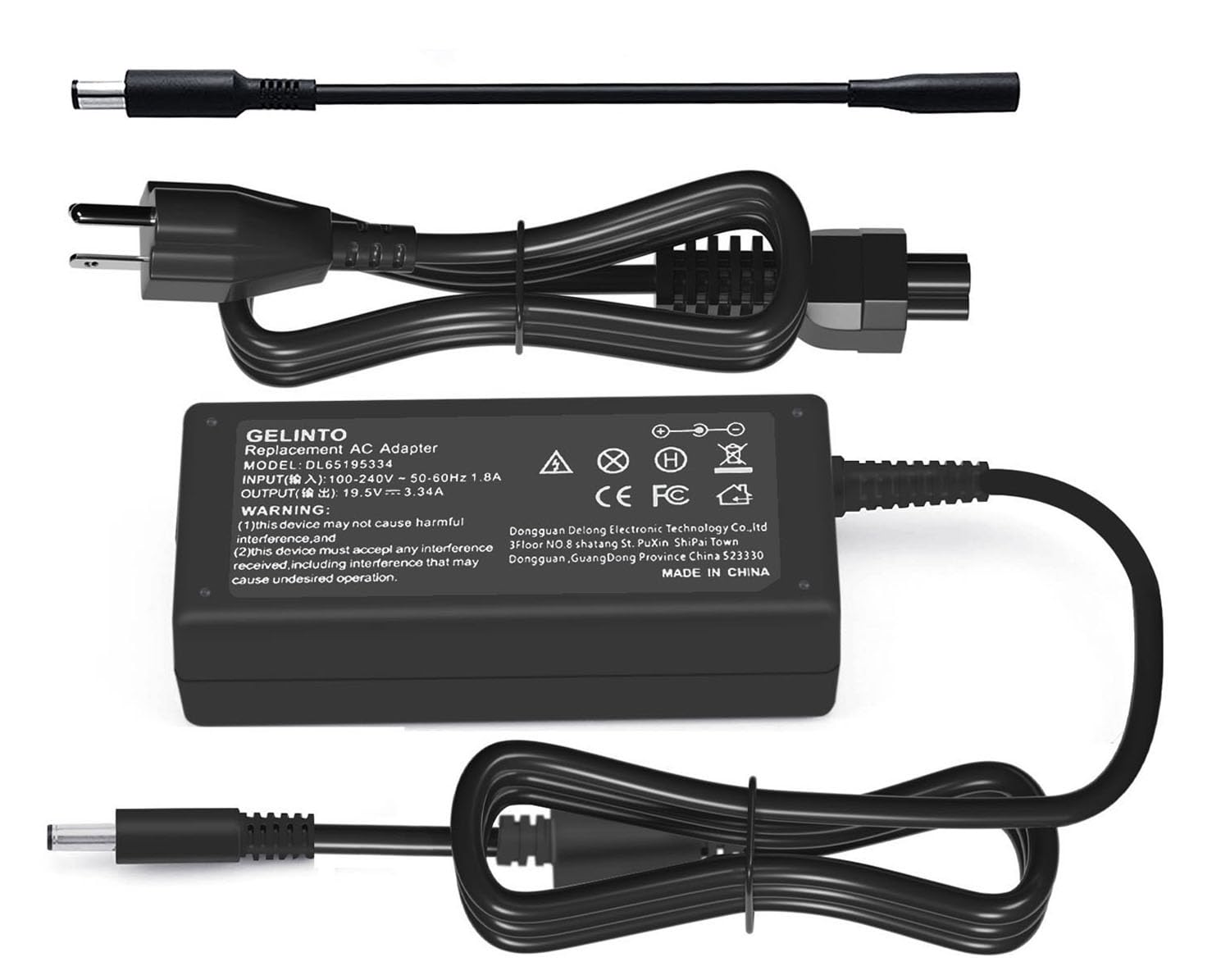 GELINTO 65W Dell charger front view, reliable daily power for Dell laptops.