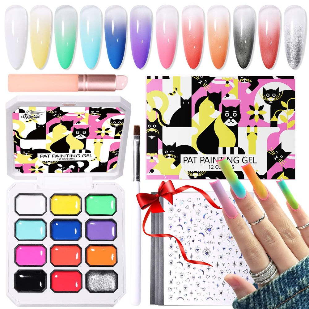 GELLAKTIK 12-color patting kit palette for seamless gradient nails at home.