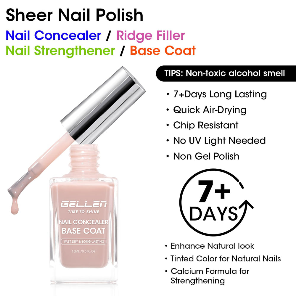 GELLEN 4-in-1 application on nails shows concealing and smoothing action