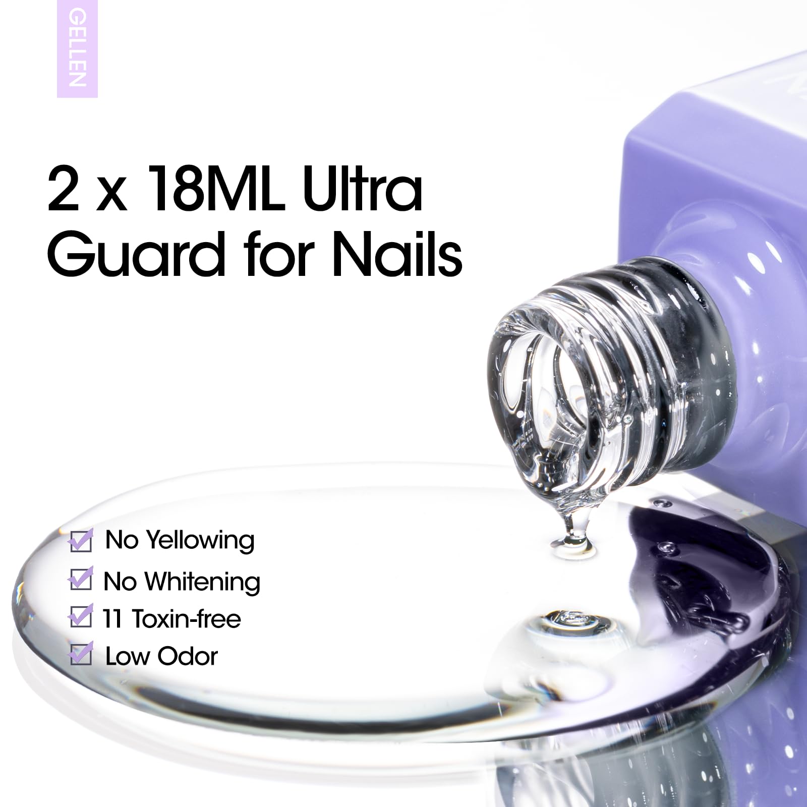 GELLEN Base Coat 18ml enhances adhesion for long-wear gel manicures.