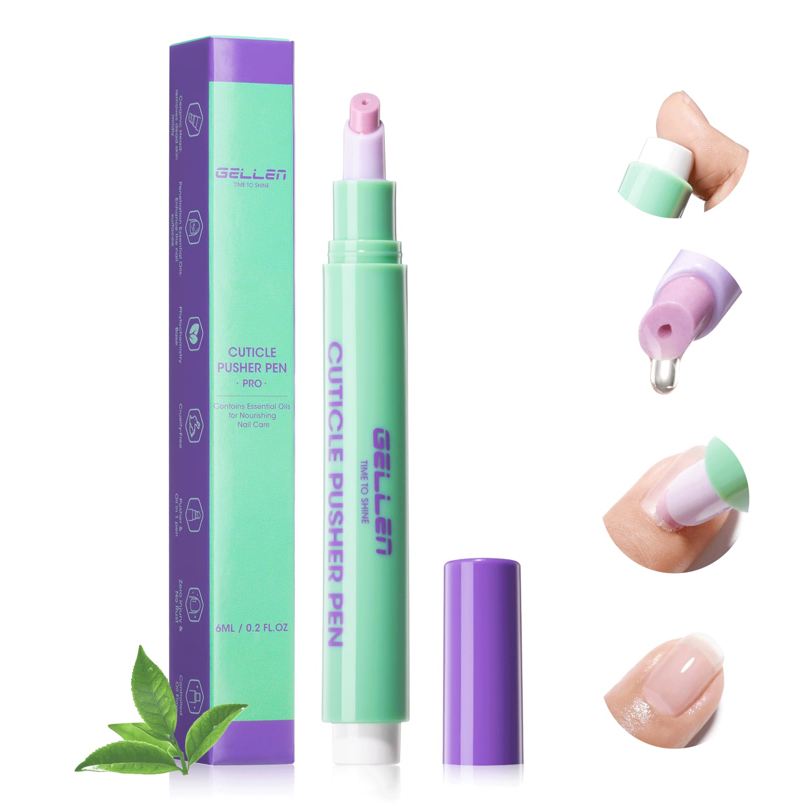 GELLEN Cuticle Oil Pusher Pen with angled ceramic tip for precise cuticle care.