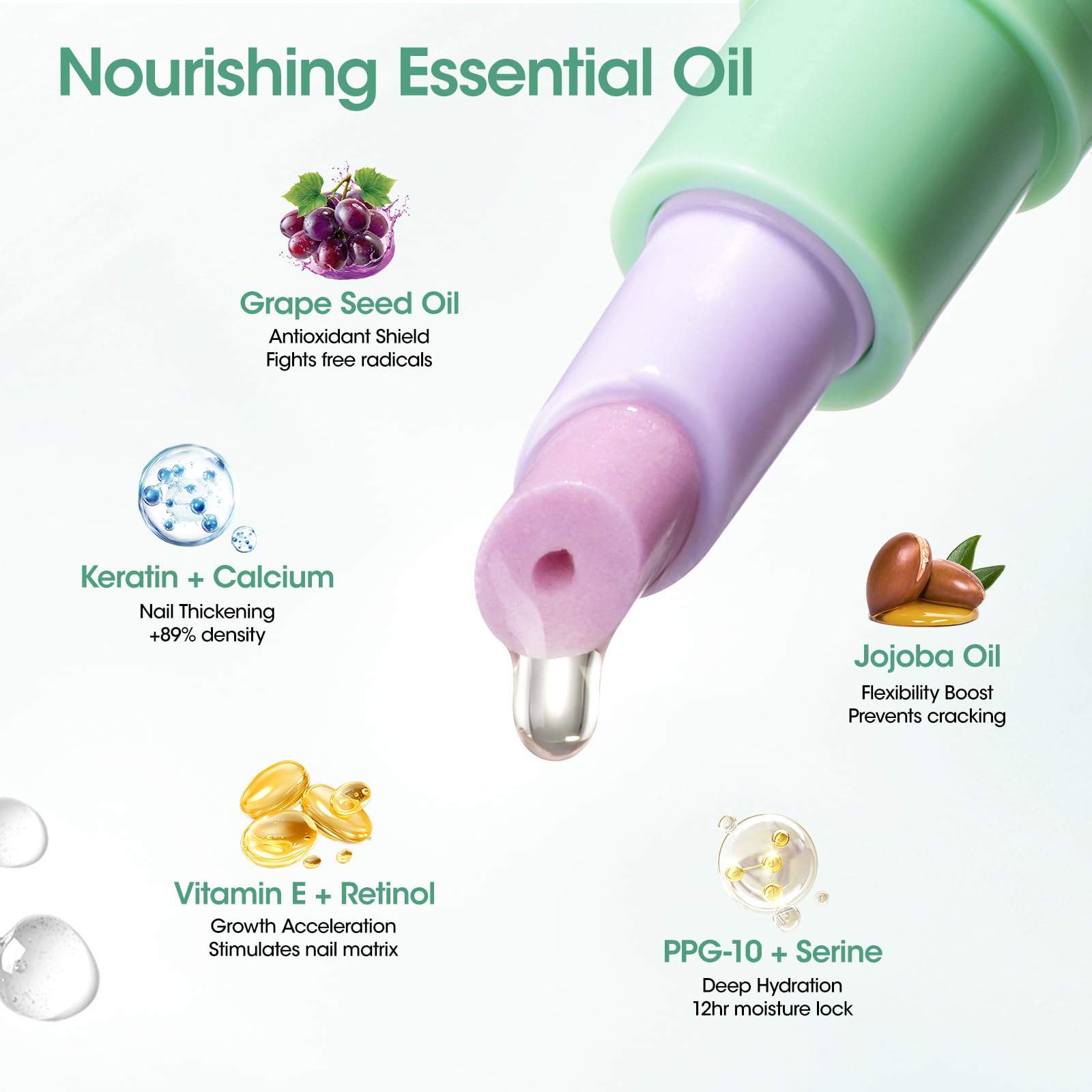 GELLEN Cuticle Oil Pusher Pen with natural blends of grapeseed, keratin, vitamin E, jojoba.