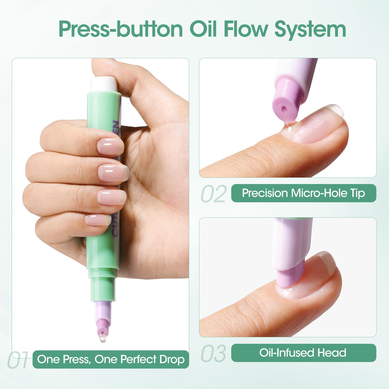 GELLEN Cuticle Oil Pusher Pen one-click oil flow delivers precise application.