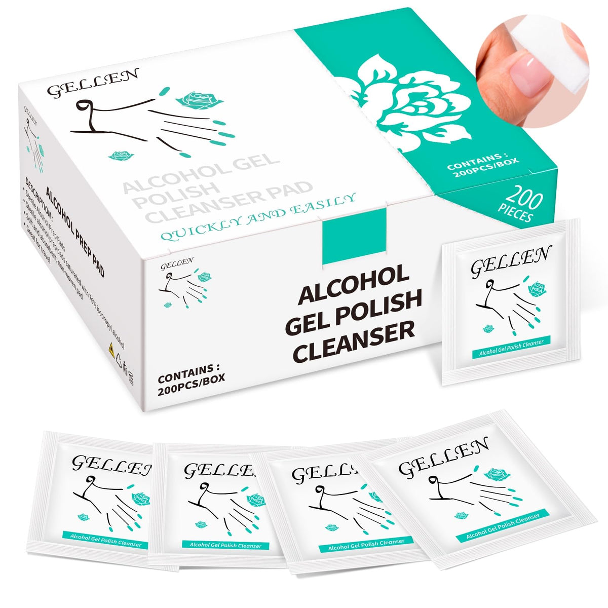 GELLEN Nail Cleanser Pads front packaging shows 200-pack for salon-grade prep