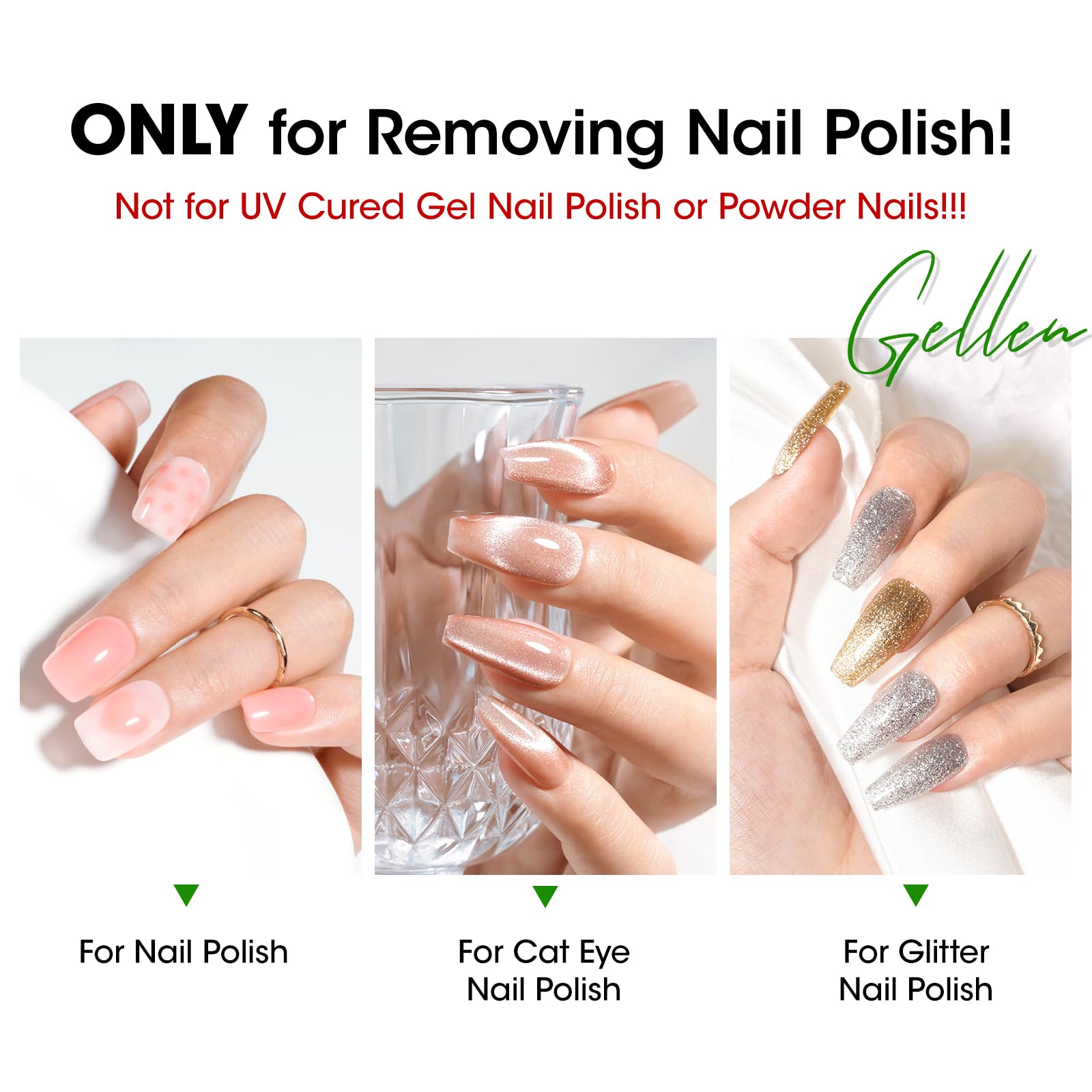 Gellen acetone-free remover liquid ready for quick polish removal