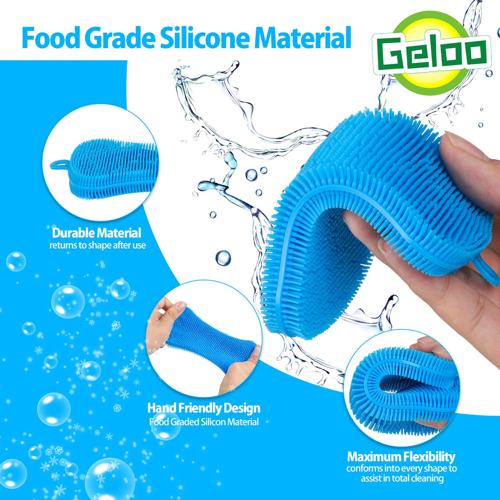 Geloo silicone sponge dish brush is dishwasher safe for quick cleanup.