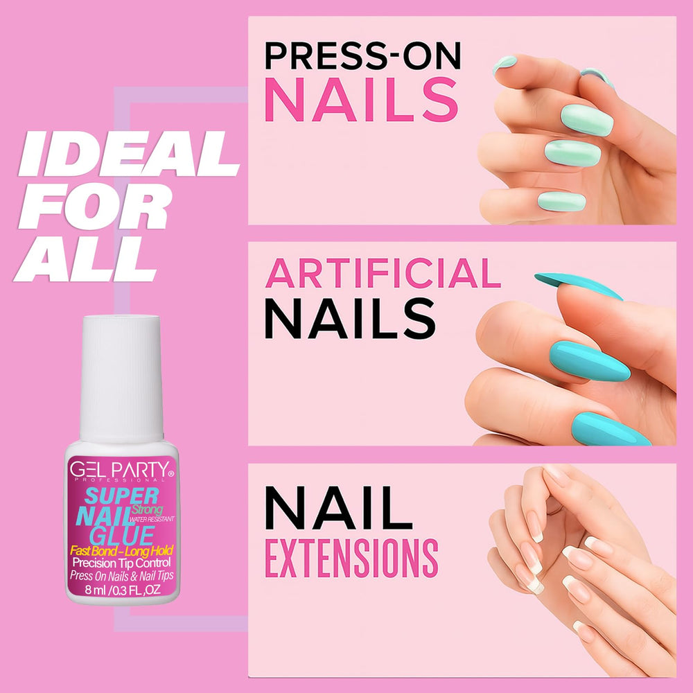 GEL PARTY dries clear to maintain a natural look on tips.