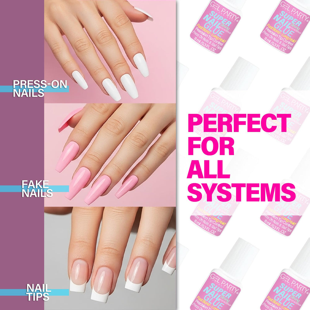 GEL PARTY compatible with acrylic tips for versatile nail sets.