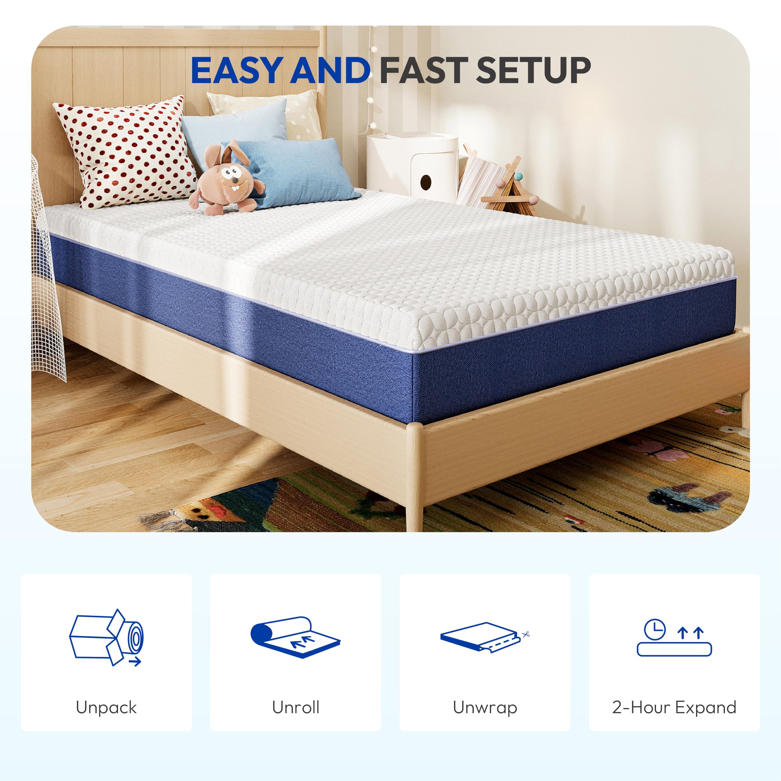 Gelsea mattress being unboxed and expanded to its full size.