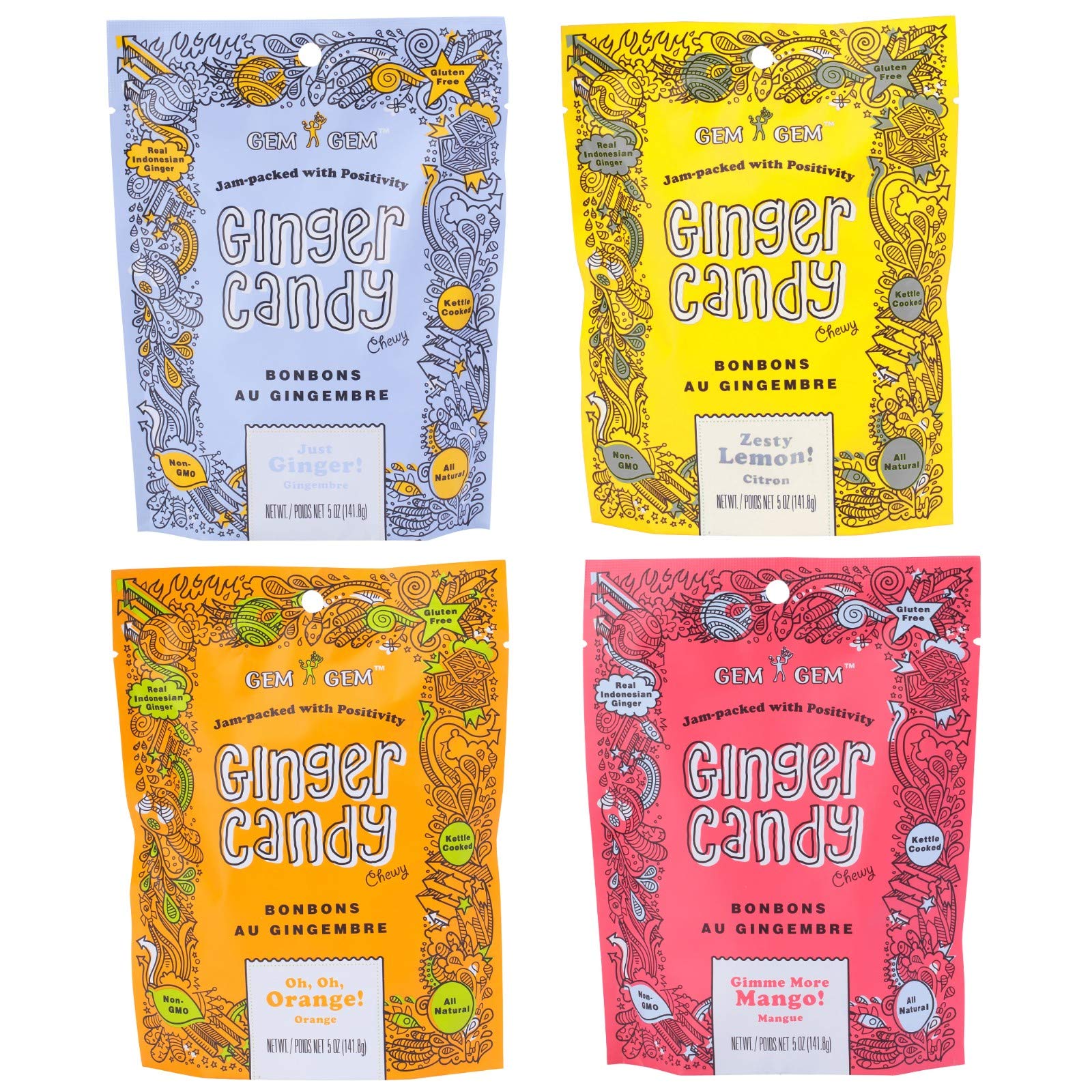 Gem Gem Ginger Candy assorted pack image showing chewy ginger chews for travel and daily snacking