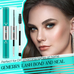 Close-up of GEMERRY application brush delivering even bond to lashes.