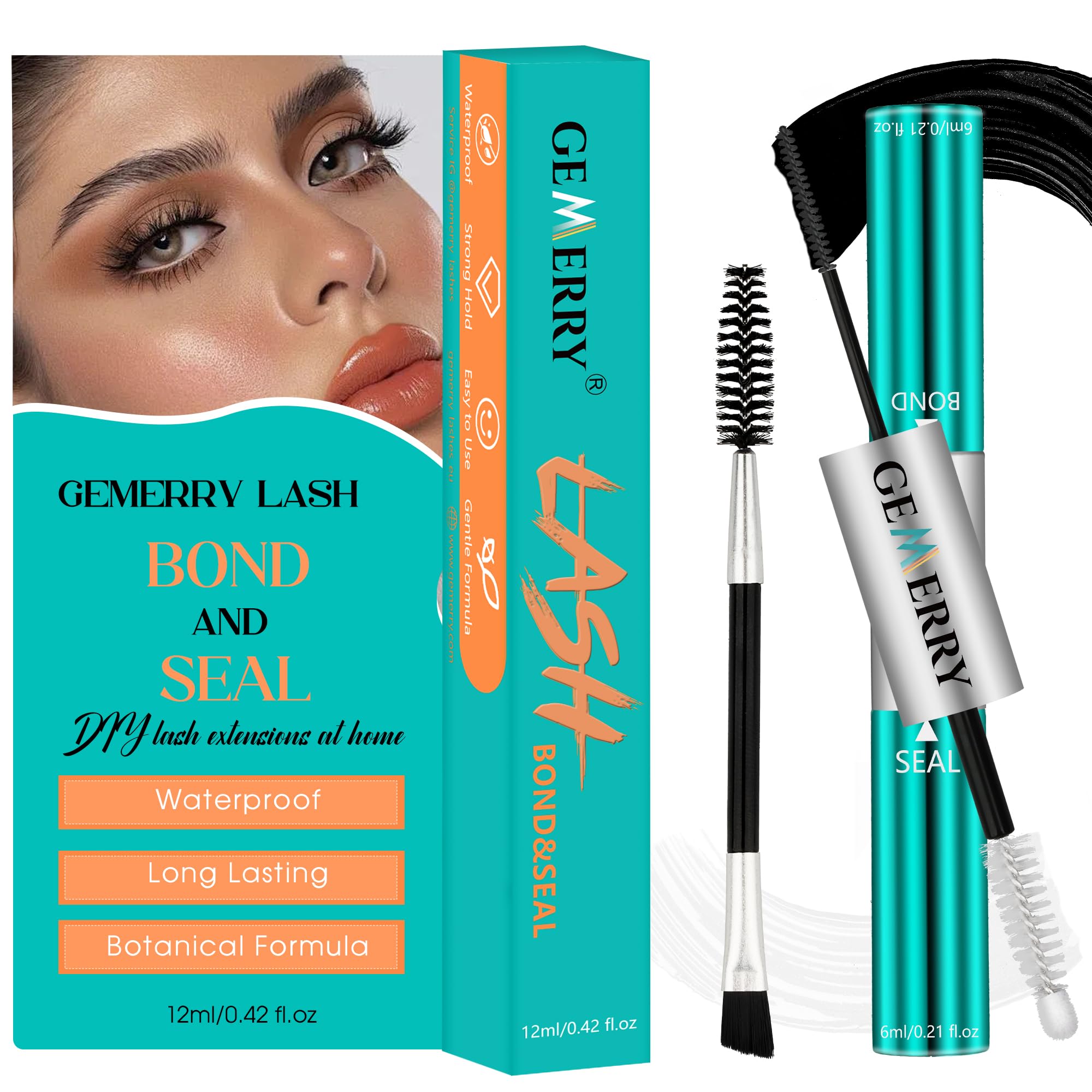 GEMERRY Lash Bond and Seal bottle showing 12ml capacity for long-lasting lash hold.