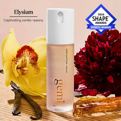 Gemi Elysium warm floral fragrance with vanilla and peony during use.