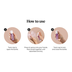 Gemi Solenne hand spray application demonstrates quick, weightless hydration after sanitizing.