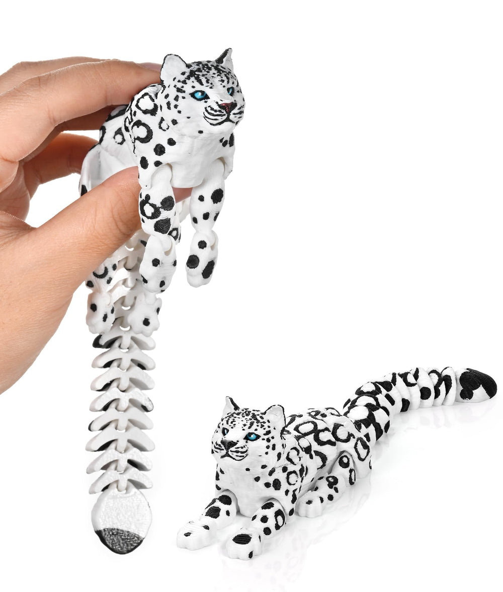 GemmiCho Snow Leopard Figurine with lifelike fur details for desk decor.