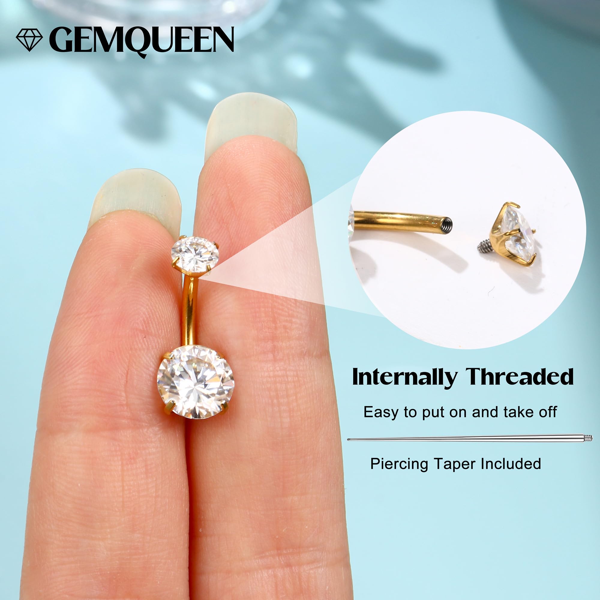 GemQueen G23 titanium belly ring, lightweight and safe for sensitive skin