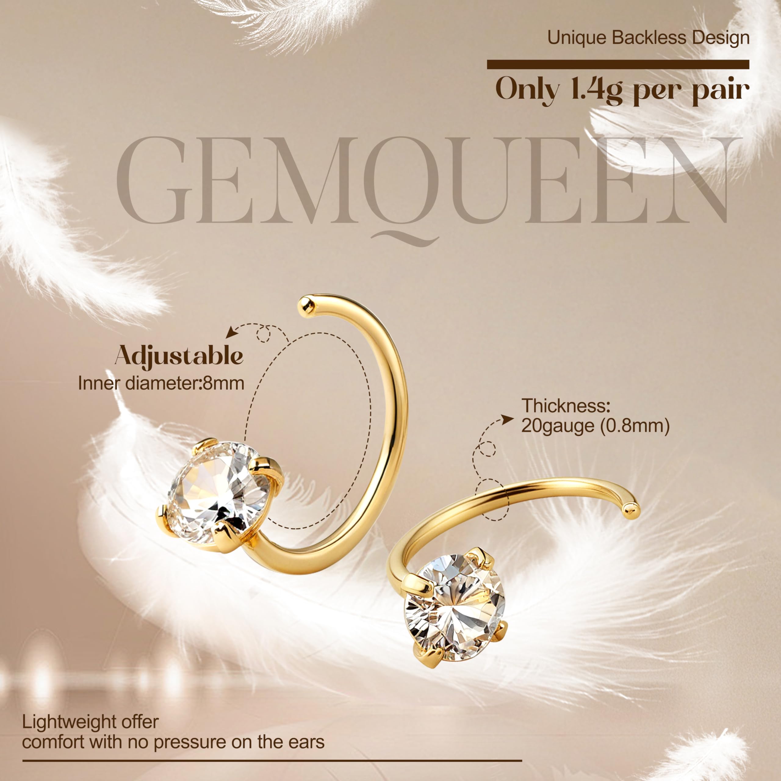 GEMQUEEN backless design eases wearing and reduces pressure on piercings