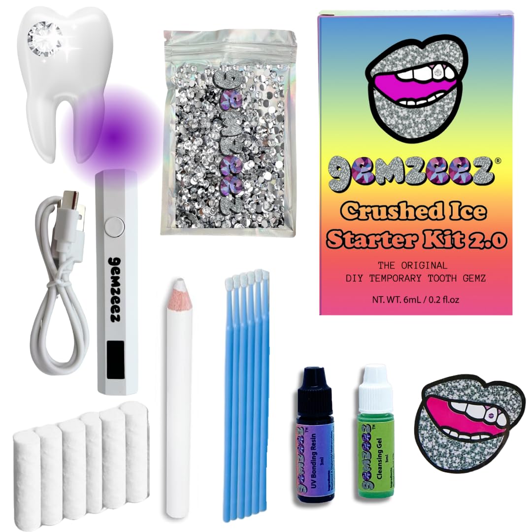 Gemzeez Original Tooth Gemz Starter Kit packaging shows easy at-home sparkle.
