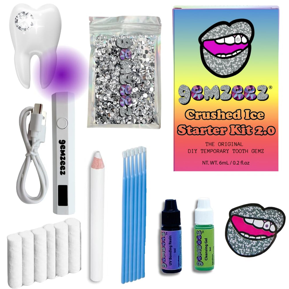 Gemzeez Original Tooth Gemz Starter Kit packaging shows easy at-home sparkle.