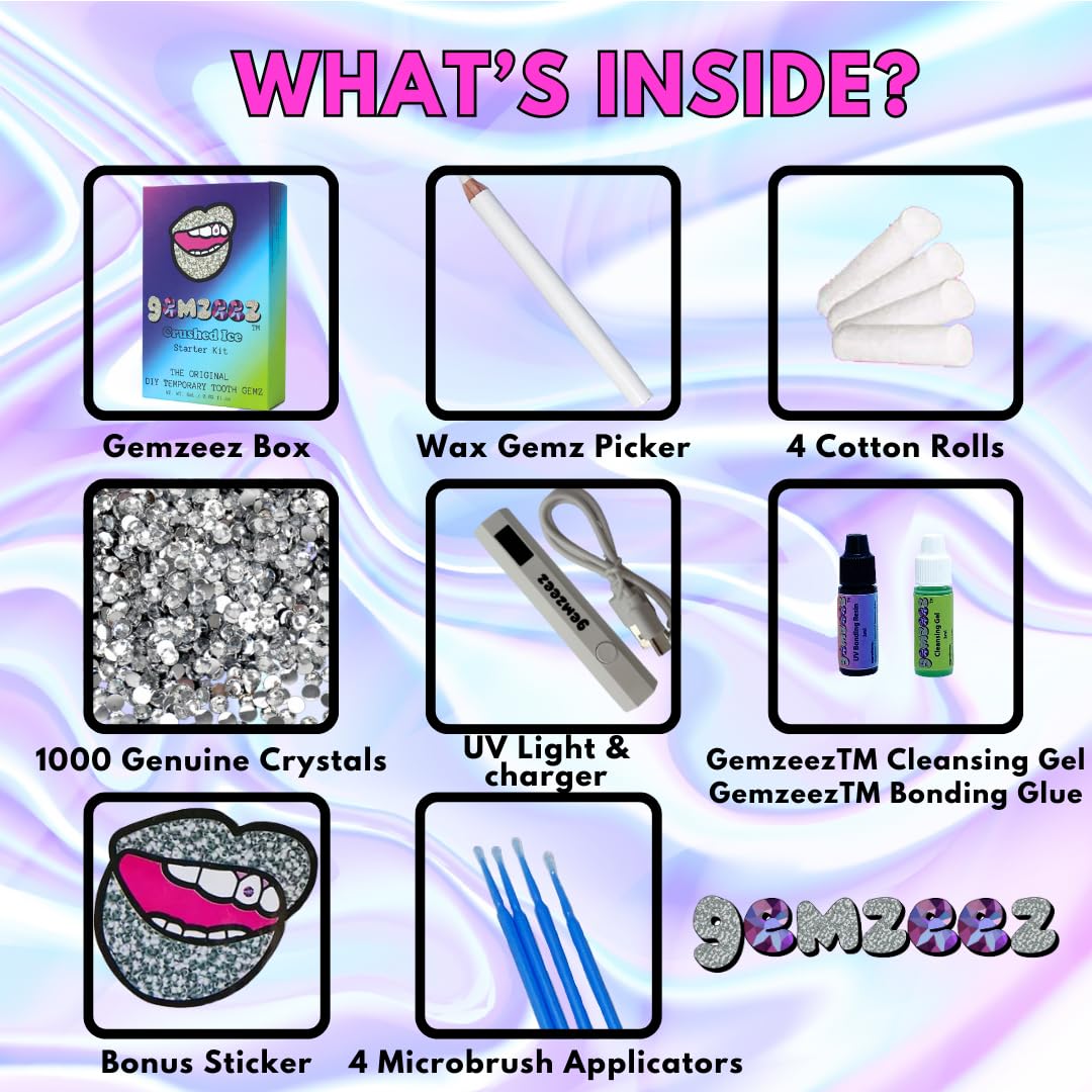 Gemzeez Tooth Gemz application step demonstrates quick, simple placement for festival-ready shine.
