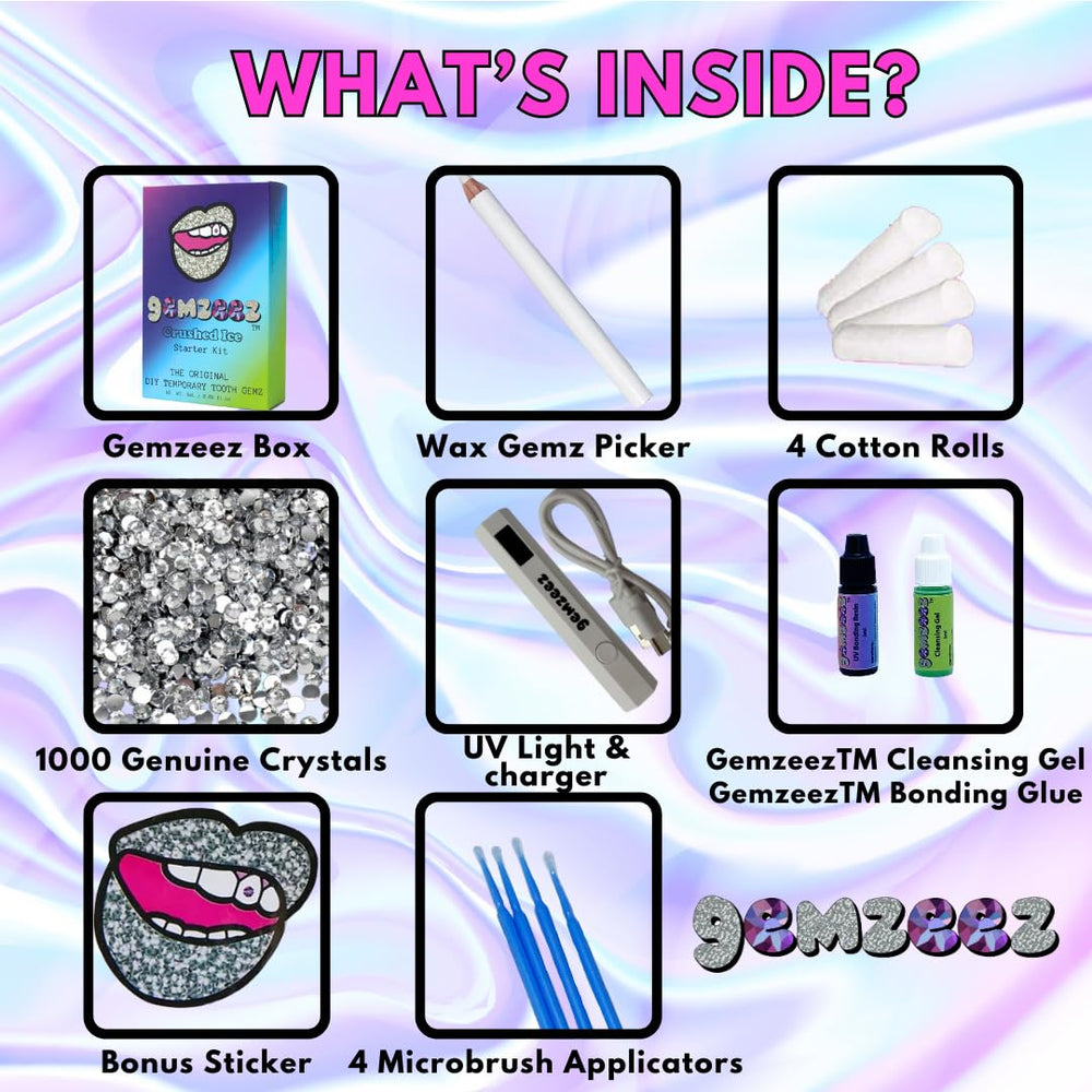 Gemzeez Tooth Gemz application step demonstrates quick, simple placement for festival-ready shine.