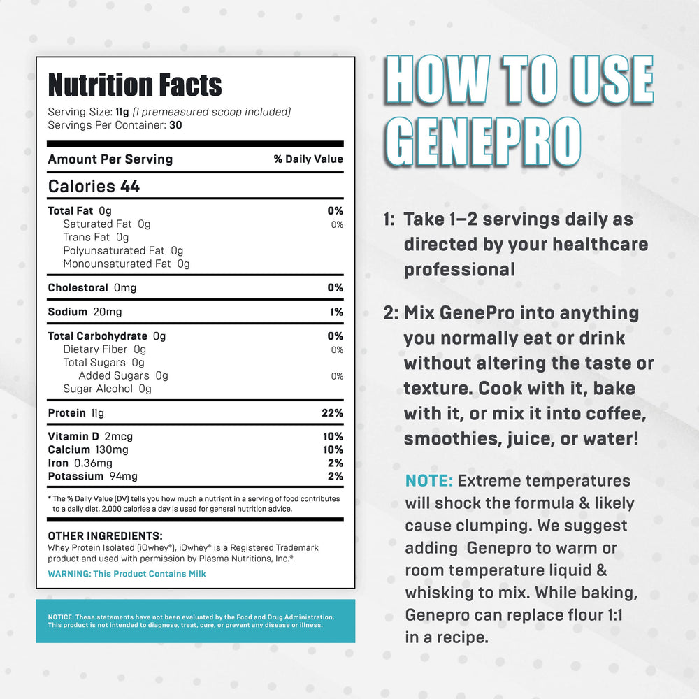 GENEPRO GEN. 3 unflavored protein powder scoop for easy serving