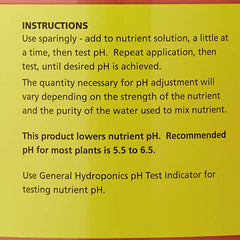 General Hydroponics pH Down phosphoric acid ingredient highlight for low-dosing flexibility.