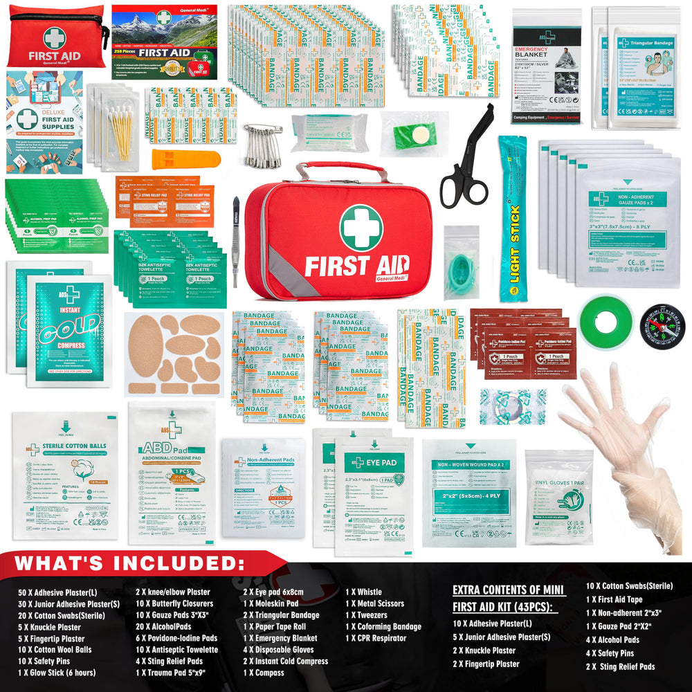 General Medi 2-in-1 kit open compartment reveals 215 items for quick access