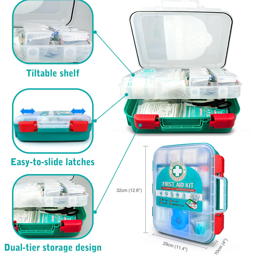 General Medi kit with durable slide latches for secure closure.