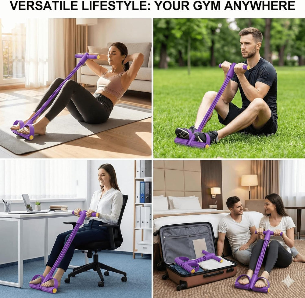 Generic adjustable resistance supports targeting abs, waist, arms, and legs.