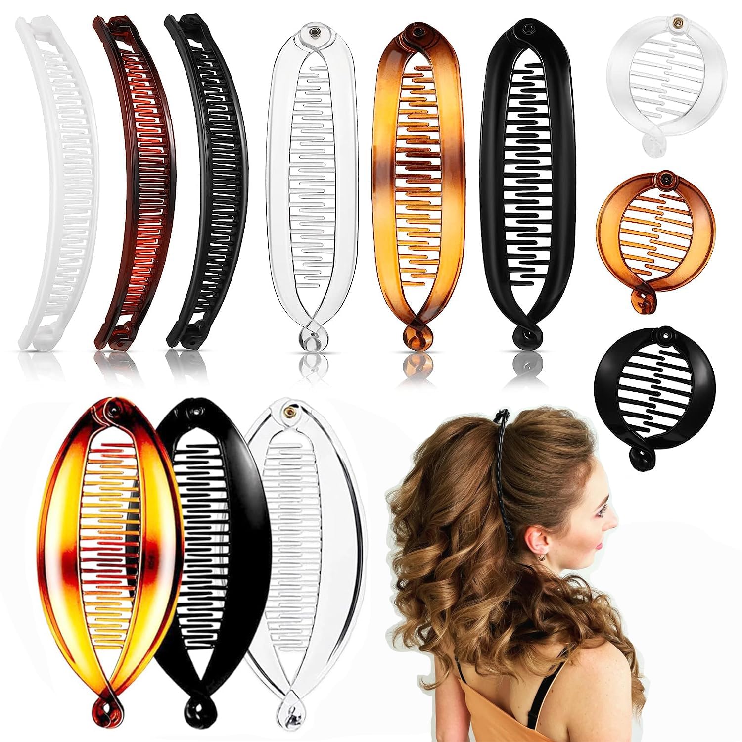 Generic Banana Clips in multiple colors ready for retro styling.