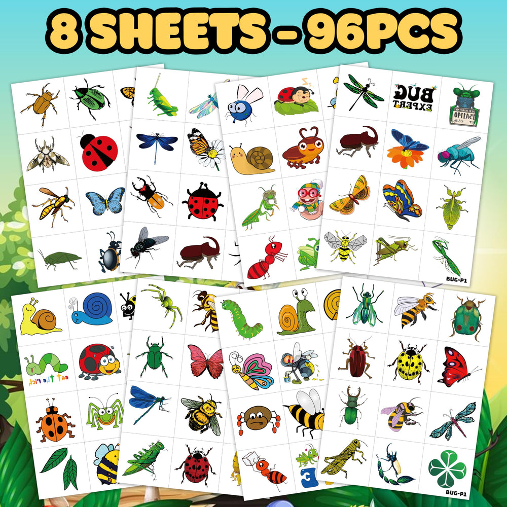 Generic Bug Tattoos dragonfly sheet for kids, bright summer party and craft activities.