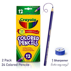 Generic colored pencils 24-pack, pre-sharpened, for immediate use in class and at home