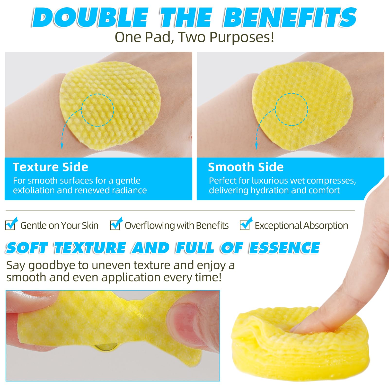 Generic dual-sided pad with microfiber buff for refined skin texture