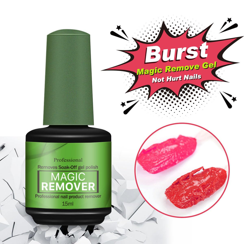 Generic Gel Nail Polish Remover foil-free bottle close-up, easy peel-off removal.