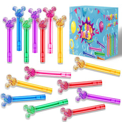 Generic Glitter Bubble Wands in six colors for colorful party fun and safe play.