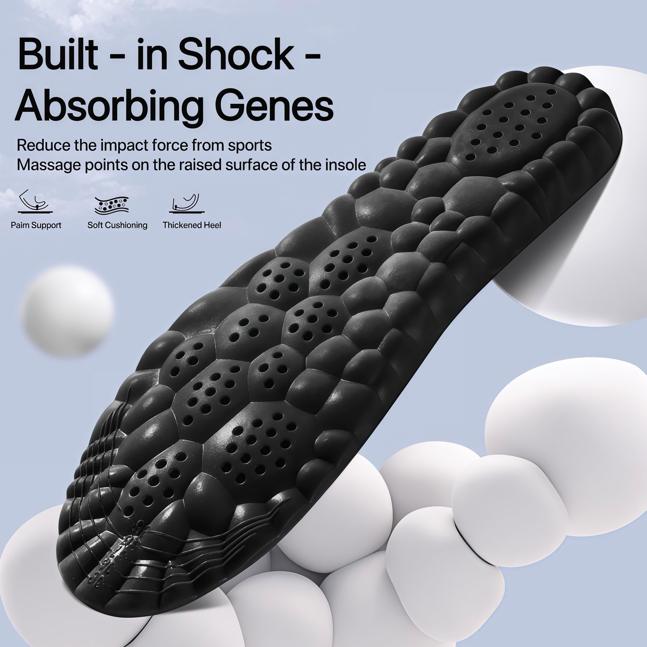 Generic Insoles honeycomb perforation promotes airflow to keep feet dry.
