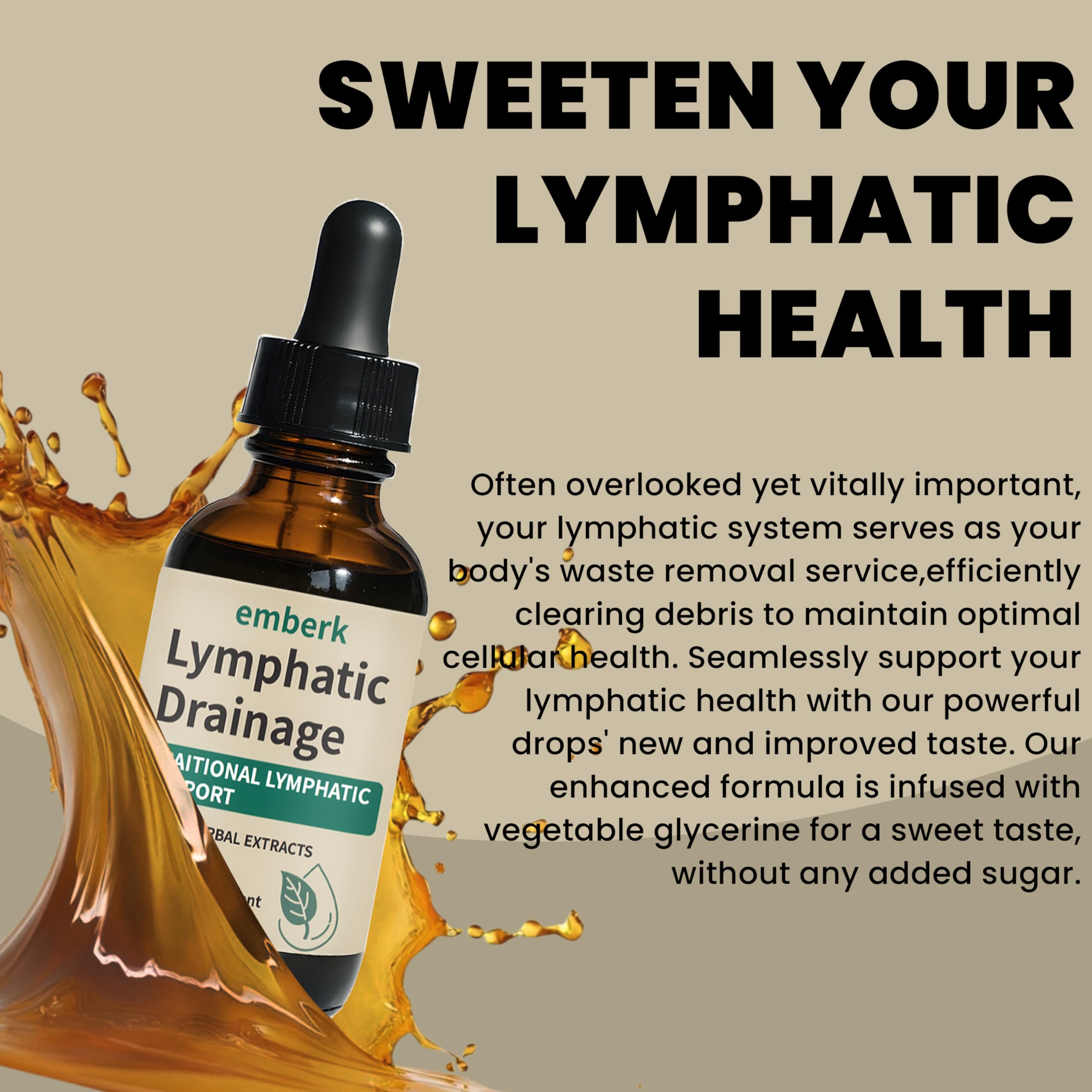 Generic Lymphatic Drainage Drops front label showing non-GMO and alcohol-free formula.
