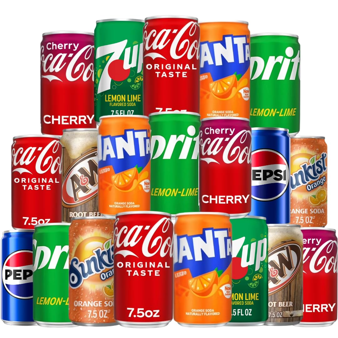 Generic Mini Soda Variety Pack front view of 24 cans with eight flavors for tastings.