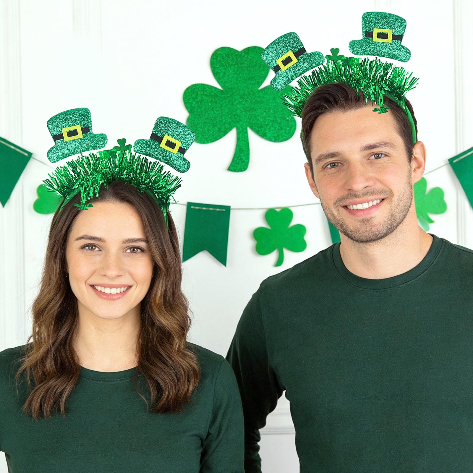 Generic glitter headband featuring shamrock accents for cosplay or events.