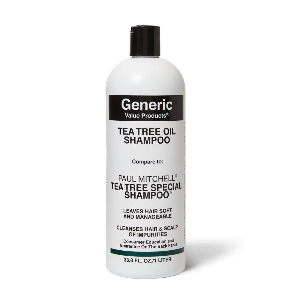 Generic Value Products Tea Tree Oil Shampoo bottle front showing premium packaging and refreshment
