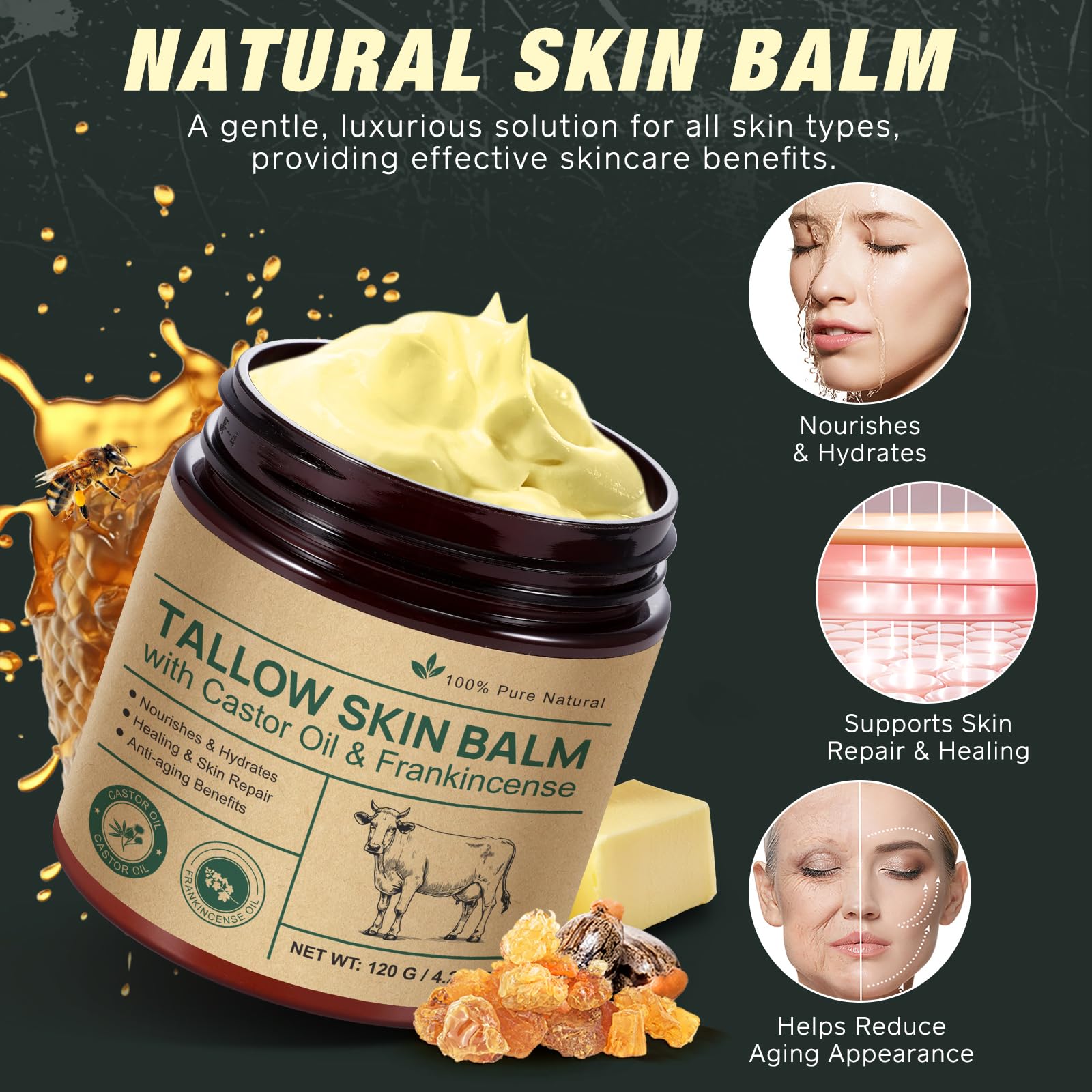 Generic Whipped tallow honey balm with castor oil for quick absorption