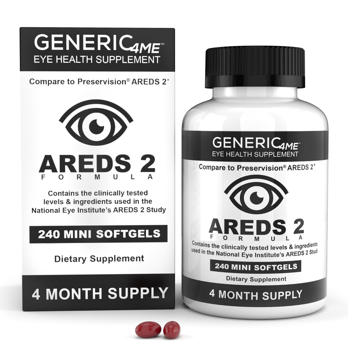 Generic4ME AREDS2 softgels bottle for daily eye health support