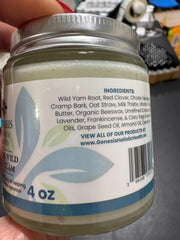 Genesis Wild Yam Root Cream packaging emphasizes USA-made, paraben-free formula for mindful wellness.