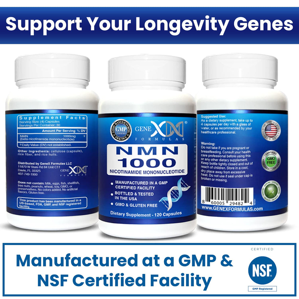 Genex Formulas NMN 1000mg 120 capsules indicating 30 days supply