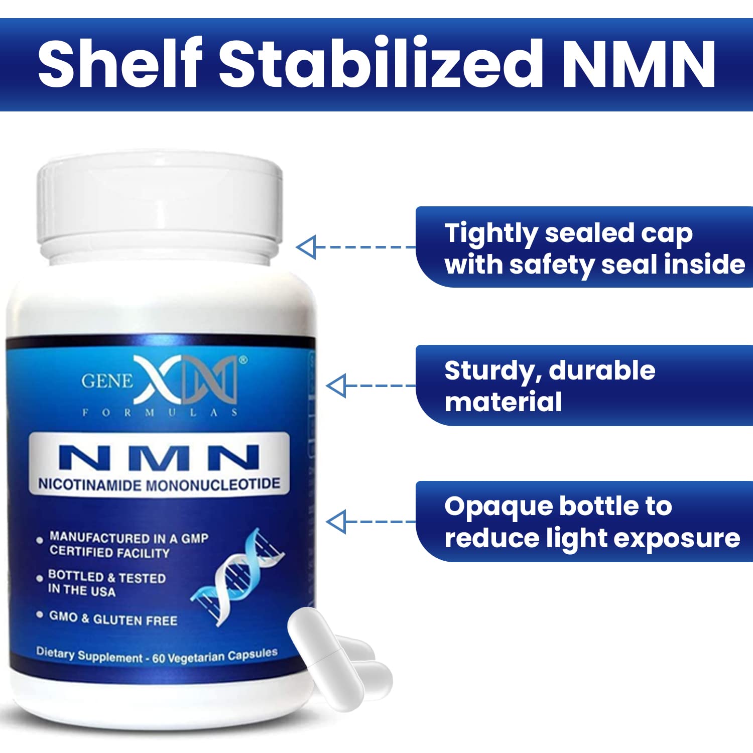 Genex NMN bottle stored in cool, dry place.