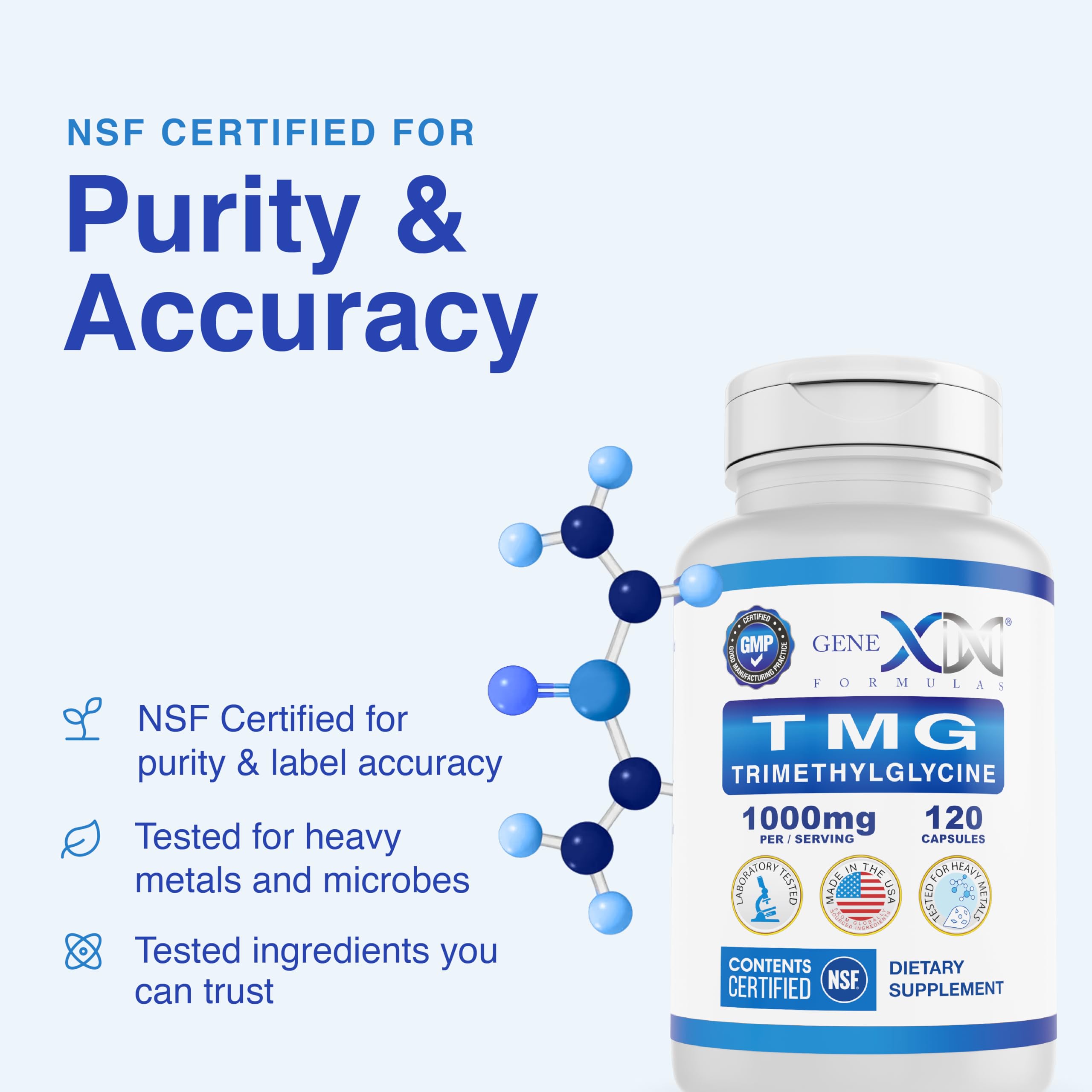 Genex Formulas TMG allergen-free icons emphasize safe use for common restrictions